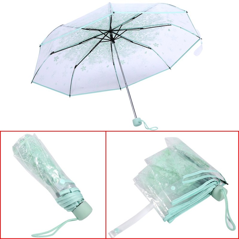 Fdit 1 x Printed Cherry Blossom Pattern Transparent Folding Umbrella,