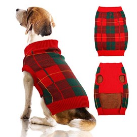 Dog Sweater Vest Turtleneck Dogs Knitted Sweatshirt with Harness Hole，Cold Weather Puppies Grid Pullover Pajamas， Fall Winter Pet Warm Clothes Christmas Costumes for Small Medium Dogs Cats