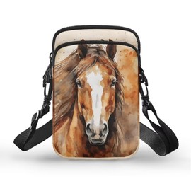 TSOVTHRID Brown Horse Print Unisex Adult Crossbody Bags, Multifunction Cross-Body Bag Travel Phone Purse Wallet Bag