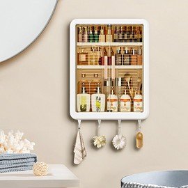 DASITON Wall Mounted Large Capacity Makeup Organizer,Dustproof Cosmetic Organizer,Bathroom Organizers and Storage,Skincare Organizers for Vanity,Bedroom(White 01)