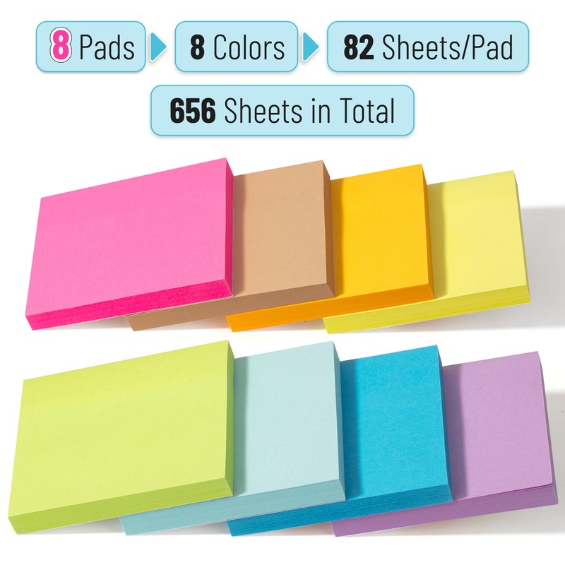 Mr. Pen- Sticky Notes, 3'x3', 8 Pads, Bright Colors, Bulk