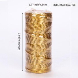100M Decorative Metallic String - 1.5mm Gold Twine String - Jewelry Thread Cord for DIY Crafts Gift Wrapping & Wedding Favors with 6.8cm Beading Needle