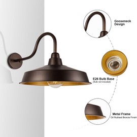 Diyel Gooseneck Barn Light Outdoor, 16 Inch Dome Large Farmhouse Exterior Light Fixture Wall Mount, Industrial Outdoor Wall Sconce Outside for House, Shop, Front Porch, Garage, Entryway, Orb, 3 Pack