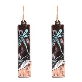 DianaL Boutique Fashion Dragonfly Earrings Dangle Patina Copper Finish