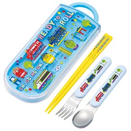 Skater TACC2AG-A Children's Bento Trio Set, Chopsticks, Spoon, Fork, Kids' Cutlery, Antibacterial, Easy to Open Slide Type, Made in Japan