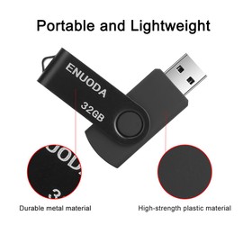 ENUODA USB Stick 32 GB Pack of 2 Memory Stick USB 2.0 Metal Rotate Flash Drive with LED Indicator (Blue Black)
