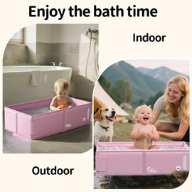 Bella's Friends Bella's Friends Baby Collapsible Bathtub, Travel Bath Tub for Baby, Foldable and Portable, Easy Storage, Non-Slip Base, Reinforced Structure, Lightweight, Essentials for 6M-3Y Infant Toddler, Pink