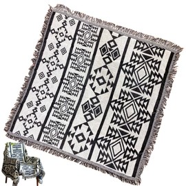 Tablecloth, Outdoor Camping Rug, Mat, Blanket, Throw, Stylish, Compact, Ethnic Pattern, Table Sheet, Ethnic, Bohemian Rug, Black and White 3.5 x 35.4 inches (90 x 90 mm)