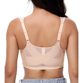 Oscrenia Full Coverage Front Closure Bra Wireless Plus Size for Women Posture Back Support(Beige,38DD)