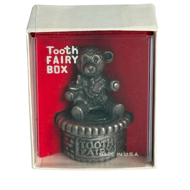 Torino Pewter Tooth Fairy Keepsake Box Teddy Bear 2" Tall