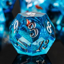 Liquid Core DND Dice, 7Pcs Koi You Fish D&D Dice Resin Sharp Edged Polyhedral Game for Dungeons and Dragons Blue Silver Handmade Role Playing Game RPG Dice Set(D20 D12 D10 D8 D6 D4)