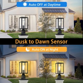 MYHXQ Dusk to Dawn Outdoor Post Lights with Pier Mount Base, 2-Pack Modern Lamp Post Light Fixture Waterproof Pole Lights Outdoor Column Lights Exterior Post Lantern with Clear Glass for Garden Patio