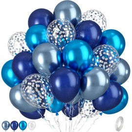 Blue Balloons, Metallic Blue Balloons, Metallic Baby Navy Balloon, Silver Confetti Balloon for Men Boys Birthday Gender Reveal Baby Shower Party Wedding Bridal Shower Father's Day Graduation Decor
