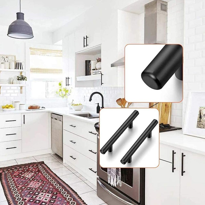 LONTAN 4 Pack Black Cupboard Handles - 128mm Stainless Steel