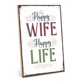 TypeStoff HS-00576 Wooden Sign with Saying - Happy Wife, Happy Life - Vintage Look with Quote as Gift and Decoration