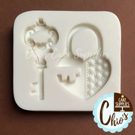 Unbranded 3D Heart Padlock & Key silicone mold, 2 cavities.