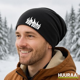 Huuraa Beanie BBQ Queen Flames Unisex Hat Size with Motif for All Grill Masters Gift Idea for Friends and Family, black