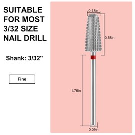 C12rtive 5-In-1 Vertical Cone Shape Nail Drill Bits,Tungsten Carbide Electronic Nail Drill Bit for Acrylic Gel Nails Dual Nail Form Remove,3/32 Inch Nail Bit for E-File Nail Drill(Fine)