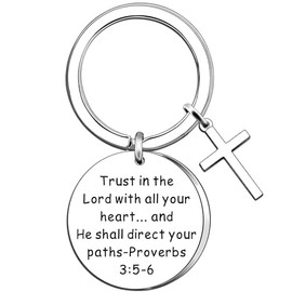 AMZQ Christian Keyring Bible Verse gifts Religious Keychain Thanksgiving Christmas Easter Prayer Gift Trust in The Lord With All Your Heart...and He Shall Direct Your Paths