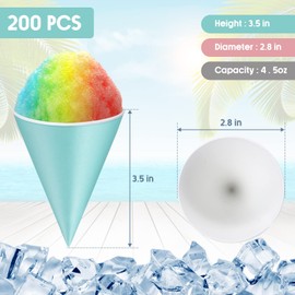 Zubebe 200 Pack Snow Cone Cups 4.5 Oz Cone Paper Cups Bulk Small Water Dispenser Cups Wax Coated Leakproof Cups for Office Water Coolers Shaved Ice, Slush Ice Cream (Blue)