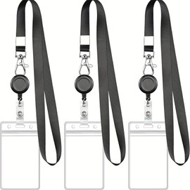 SUFFIC 3 Pcs Porta Gafete con cordón Y Carrete Retráctil,Portatarjetas de Identificación Vertical, Tarjetero para Cuello Transparente Impermeable para Oficina,Escolare