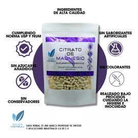 Saisa Herbal Citrato De Magnesio Y Citrato De Potasio 1000 Cáps C/u. Sabor Sin sabor