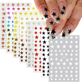 Star Nail Stickers 8 Colors Star Nail Art Stickers Gold Silver Aurora Stars Nail Designs 3D Self-Adhesive Five-Pointed Stars Nail Art Decoration 4th of July Nail Decals for Women DIY 8 Sheets