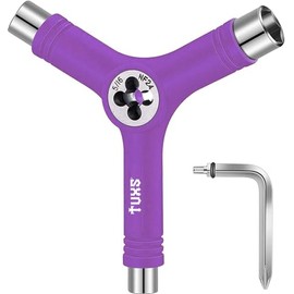 Tuxs Skate Tool All-in-One Multifunction Lightweight and Portable with 2-in-1 Allen Wrench and Phillips Screwdriver - Adjusts Skates, Longboards, Skateboards, Quads, Wheels, Axles and Kingpin (Purple)