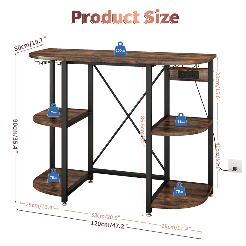 METYERRY Bakers Rack with Power Outlet and LED Light, Microwave
