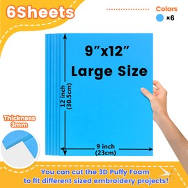 New brothread - 15 Options- 6PCS Embroidery Puffy Foam 9″x12″ Large Size 3MM Creating 3D Embroidery Effect for Caps, Garments, Jackets, Bags, Backpacks and More - Royal Blue