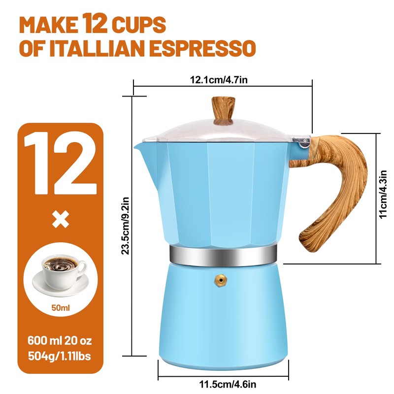 DITOSH 12 Cup Aluminum Espresso Stovetop Moka Pot Express Coffee