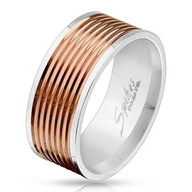 Scratching S COOLBODYART Stainless Steel Unisex Ring Silver 9 Multi Rose Gold Grooved Ring Sizes 60 (19) – 69 (22), Stainless Steel