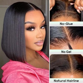 YMYHAIR Glueless Bob Wig Human Hair 8x5 Hd Bob Lace Front Wigs Human Hair Pre Plucked Pre Cut Short Straight Bob wigs for Black Women No Glue 10Inch 180% Density