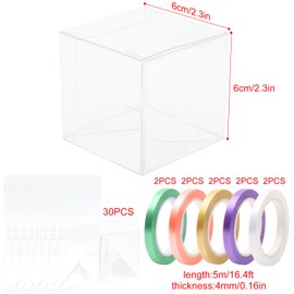 30 Pcs Plastic Clear Favour Boxes 6x6x6, Clear Plastic Gift Boxes with Gift Ribbons, Plastic Wedding Favour Boxes for Candy Wedding Party Festivals