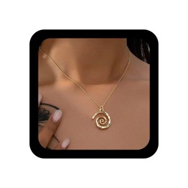 Cybche Vintage Spiral Necklace Choker Gold Spiral Pendant Necklace Geometric Circle Swirl Necklaces Minimalist Thin Chain Jewelry for Women