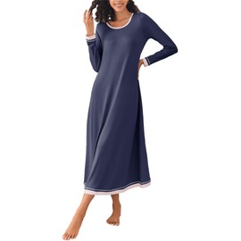 Ekouaer Women's Nightdresses Nightshirts Sleep Shirt Dress Soft Nightgown Sleepwear Navyblue XXL