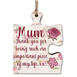 Mum Gift Thank You Important Piece of my Life Jigsaw Puzzle Shaped Decorative Hanging Plaque Sign Mother's Day Present