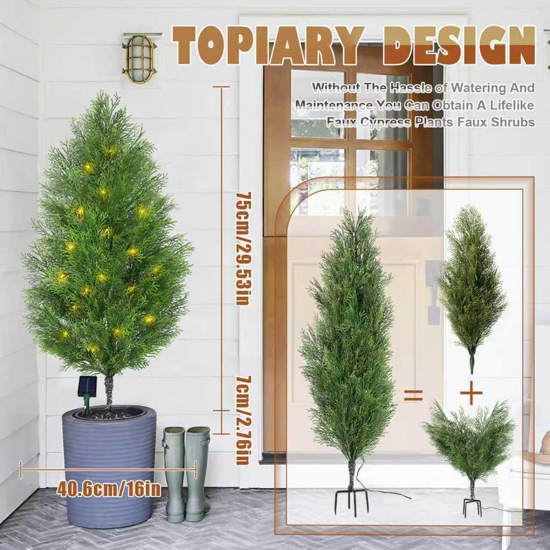 Artificial Cypress Topiary Tree Outdoor Solar Powered Pre-Lit Fake Topiary