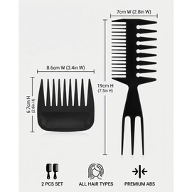 CULEB 2 Pezzi Set di Pettine Denti Larghi per Onde, Pettini a Denti di Squalo, Pettine per Capelli Ricci, per Capelli Ricci e Ondulati Parrucche Barbiere Salone Donna Uom, Stile 2
