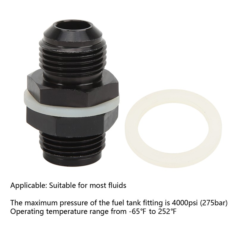 Fuel Cell Bulkhead Fitting with PTFE Washer Black Anodized 6061‑T6