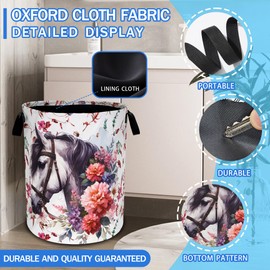 White Horse Flowers Laundry Basket Oxford Cloth Funny Laundry Hamper With Handle Foldable Portable Clothes Storage Basket 18.9 X 16.5 Inch Storage Bag For Laundry Room/Bathroom/Bedroom/Dormitories