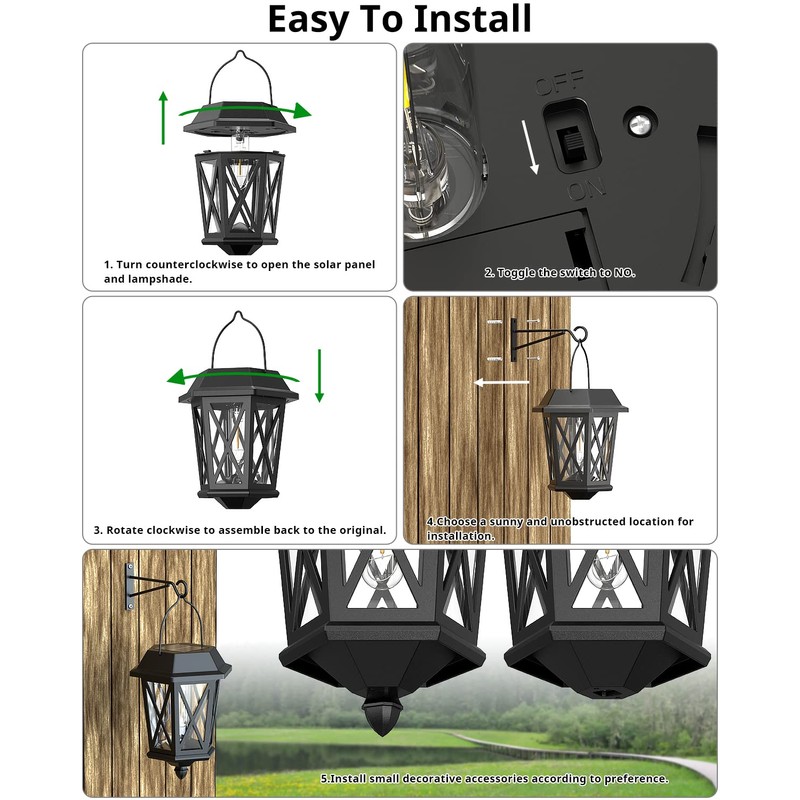 Solar Lanterns Outdoor Waterproof, Hanging Solar Lights with Glass Shade