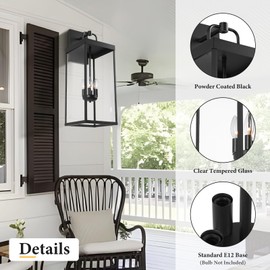Diyel Outdoor Wall Sconce Light, 28 Inch Tall Transitional Exterior Wall Bracket Lighting with Clear Glass, Modern Anti-Rust Outside Black Carriage Lantern Lamp for Front Porch Corridor Doorway Patio