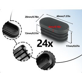 Lhbwhiz Pack of 24 Chair Leg Caps, Plastic Furniture Protective Caps, Table Chair Cover Caps, Glider Plugs, End Caps, Pipe Caps, Foot Caps, Slat Plugs, for Garden Chairs (Oval, 20 x 40 mm, Black)