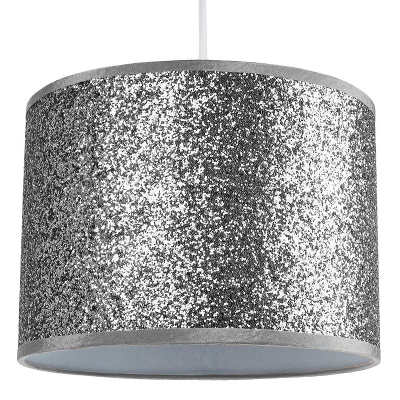 Modern and Designer Bright Silver Glitter Fabric Pendant/Lamp Shade 30cm