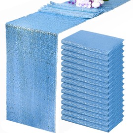 15 Pack Baby Blue Table Runner Sequin Table Runner Sparkly Metallic Sequin Runner Coffee Table Runner for Wedding Fall Thanksgiving Birthday Party Dining Baby Bridal Shower Christmas Decorations
