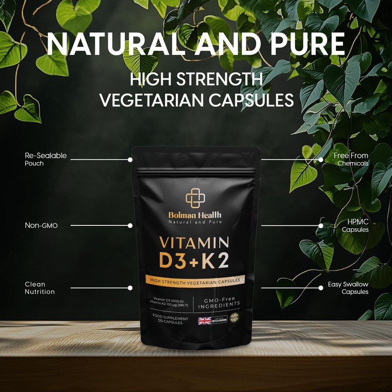Vitamin D3 + K2 Capsules | 5000 IU Vitamin D3