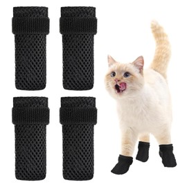 CVNRCLP Cat Boots - 4 Pack Cat Nail Covers, Adjustable Anti-Scratch Mittens, Breathable Mesh Cat Foot Protectors for Indoor Use, Ideal for Bathing & Nail Trimming, Black & Grey