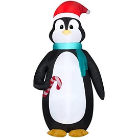 Holiday Accents Gemmy 7' Tall Christmas Inflatable Penguin in Santa Hat Holding A Candy Cane Indoor/Outdoor Decoration, Multicolor, 3725
