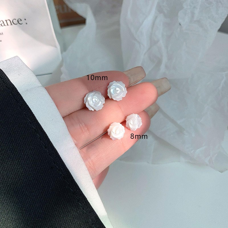 Hmzidz White Rose Earrings Created with Shell,925 Sterling Silver Stud